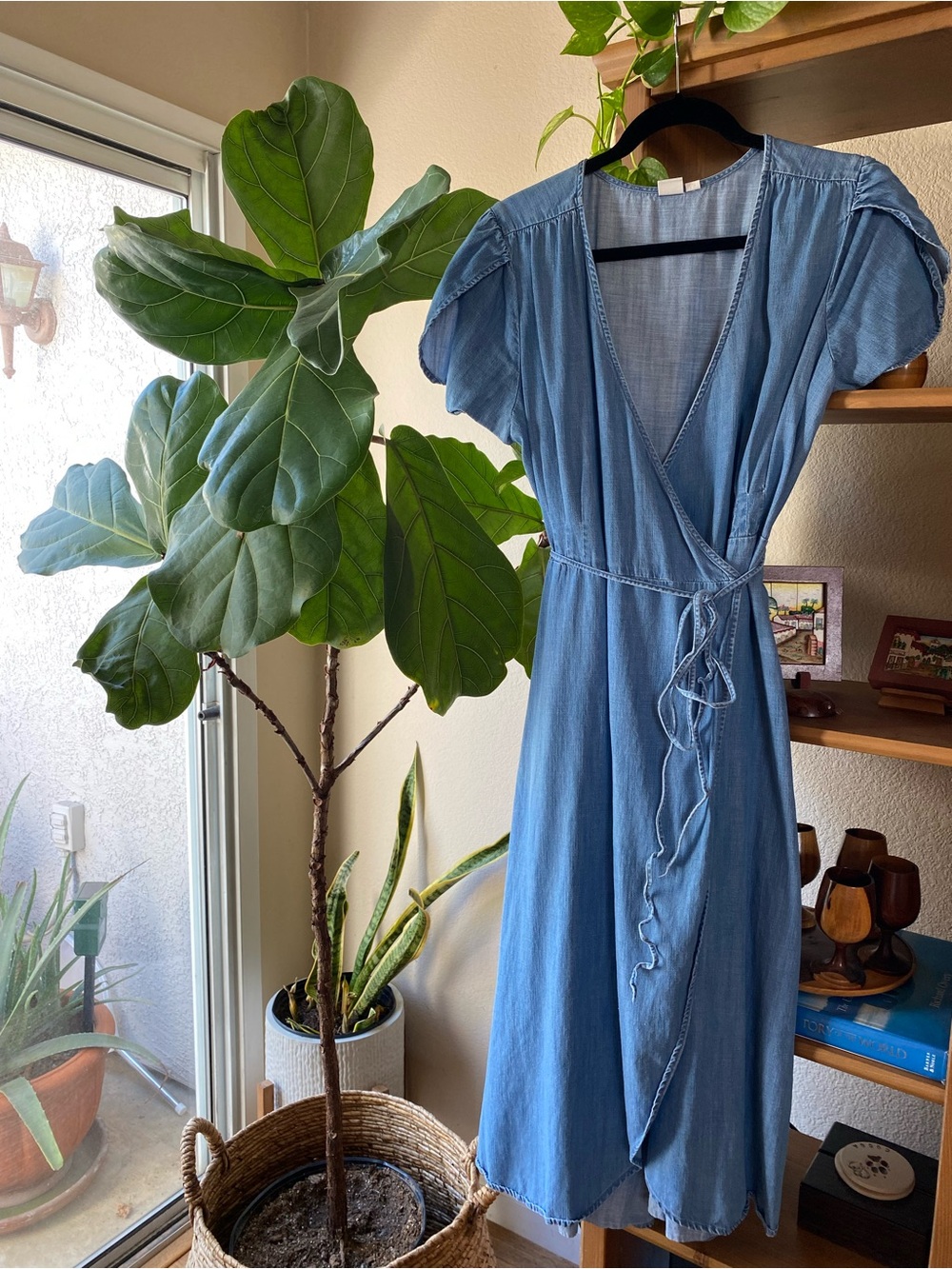 GAP Chambray Blue Wrap Midi Dress